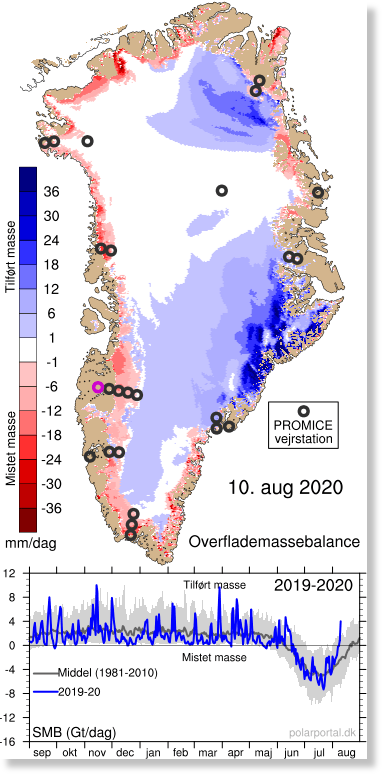 В середине лета, Гренландия накопила рекордные 4 гигатонны снега и льда