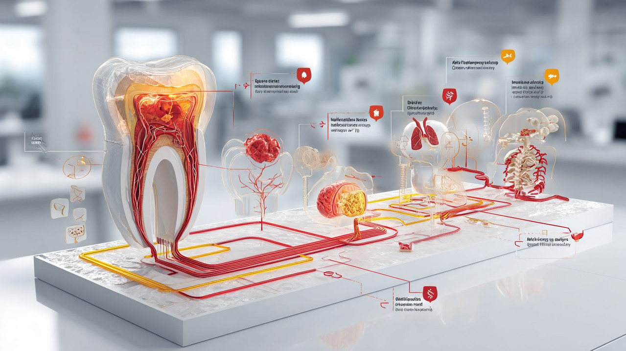Схема осложнений кисты зуба: от локального воспаления до системных эффектов
