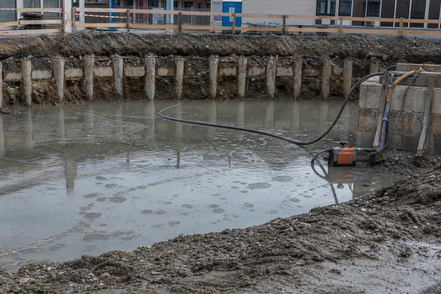 Отстойник с откачиваемой водой на строительной площадке